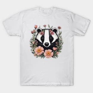 Badger head and flowers T-Shirt